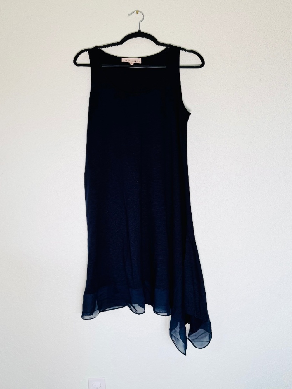 Philosophy Tank Dress XL 100% Cotton Navy Handkerchief Hem Lagenlook Boho Chic